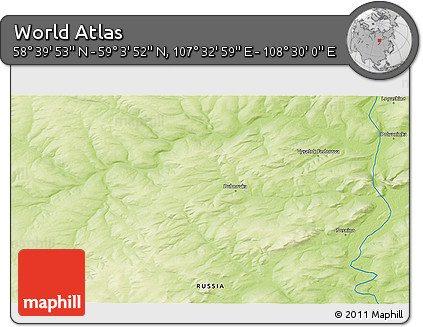 Physical 3D Map of the Area around 58° 51' 53" N, 108° 1' 30" E