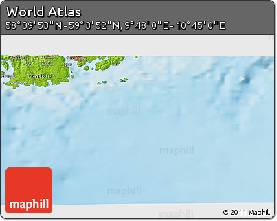 Physical 3D Map of the Area around 58° 51' 53" N, 10° 16' 30" E