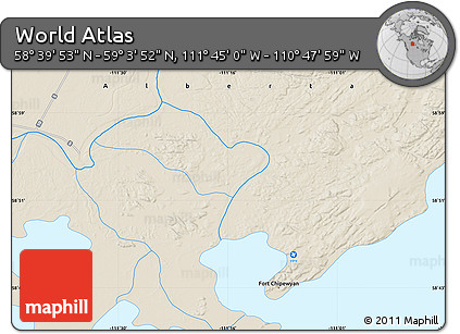 Shaded Relief Map of the Area around 58° 51' 53" N, 111° 16' 30" W