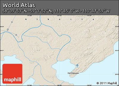 Shaded Relief Map of the Area around 58° 51' 53" N, 111° 16' 30" W