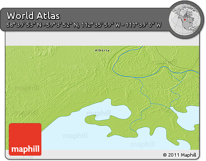 Physical 3D Map of the Area around 58° 51' 53" N, 112° 7' 30" W