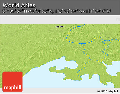 Physical 3D Map of the Area around 58° 51' 53" N, 112° 7' 30" W