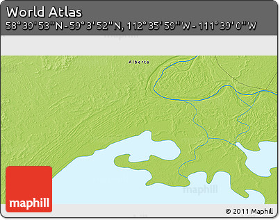 Physical 3D Map of the Area around 58° 51' 53" N, 112° 7' 30" W