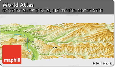 Physical Panoramic Map of the Area around 58° 51' 53" N, 113° 7' 30" E