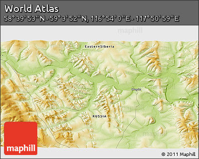 Physical 3D Map of the Area around 58° 51' 53" N, 117° 22' 30" E