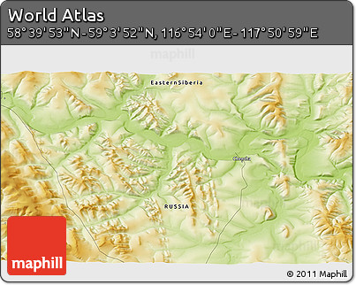Physical 3D Map of the Area around 58° 51' 53" N, 117° 22' 30" E