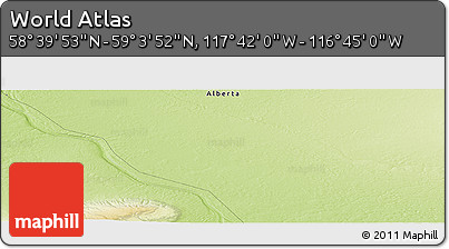 Physical Panoramic Map of the Area around 58° 51' 53" N, 117° 13' 29" W