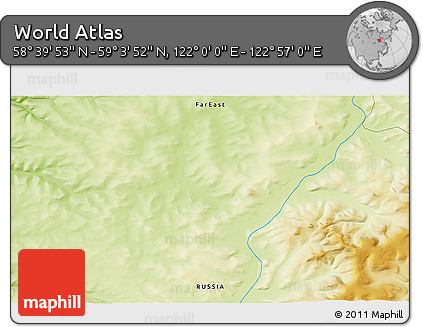 Physical 3D Map of the Area around 58° 51' 53" N, 122° 28' 29" E