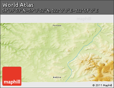 Physical 3D Map of the Area around 58° 51' 53" N, 122° 28' 29" E