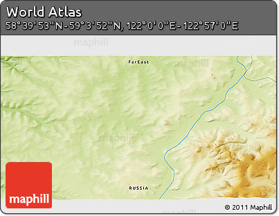 Physical 3D Map of the Area around 58° 51' 53" N, 122° 28' 29" E