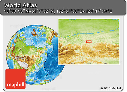 Physical Location Map of the Area around 58° 51' 53" N, 123° 19' 29" E