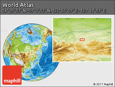 Physical Location Map of the Area around 58° 51' 53" N, 123° 19' 29" E