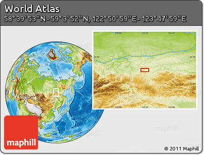 Physical Location Map of the Area around 58° 51' 53" N, 123° 19' 29" E