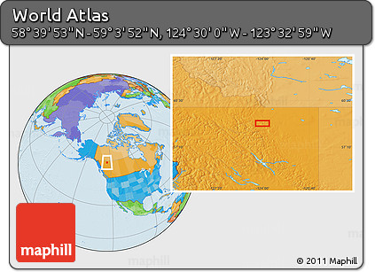 Political Location Map of the Area around 58° 51' 53" N, 124° 1' 30" W