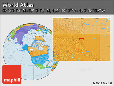 Political Location Map of the Area around 58° 51' 53" N, 124° 1' 30" W