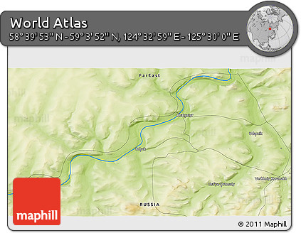 Physical 3D Map of the Area around 58° 51' 53" N, 125° 1' 30" E