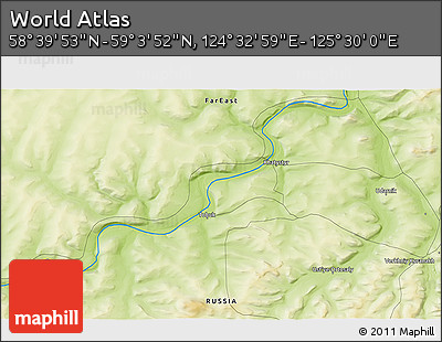 Physical 3D Map of the Area around 58° 51' 53" N, 125° 1' 30" E