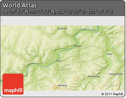 Physical 3D Map of the Area around 58° 51' 53" N, 125° 1' 30" E