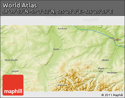 Physical 3D Map of the Area around 58° 51' 53" N, 125° 52' 30" E