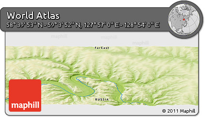 Physical Panoramic Map of the Area around 58° 51' 53" N, 128° 25' 30" E