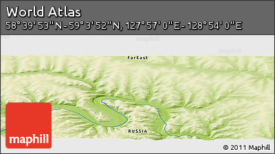 Physical Panoramic Map of the Area around 58° 51' 53" N, 128° 25' 30" E