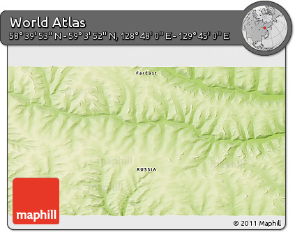 Physical 3D Map of the Area around 58° 51' 53" N, 129° 16' 30" E