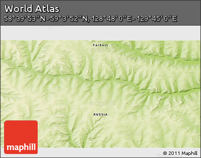 Physical 3D Map of the Area around 58° 51' 53" N, 129° 16' 30" E