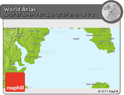 Physical 3D Map of the Area around 58° 51' 53" N, 12° 49' 29" E