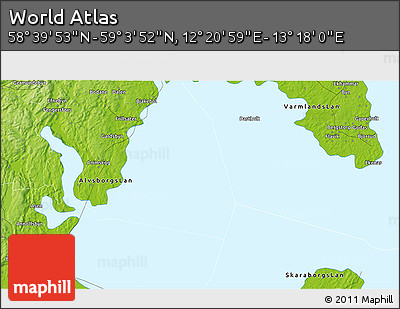 Physical 3D Map of the Area around 58° 51' 53" N, 12° 49' 29" E