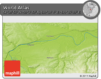 Physical 3D Map of the Area around 58° 51' 53" N, 130° 58' 29" E