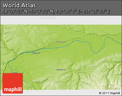 Physical 3D Map of the Area around 58° 51' 53" N, 130° 58' 29" E