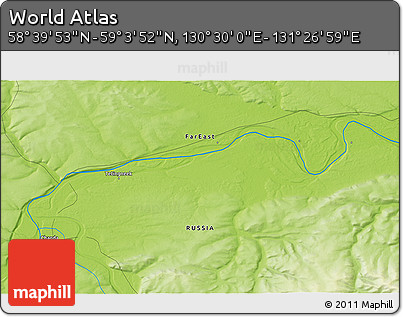 Physical 3D Map of the Area around 58° 51' 53" N, 130° 58' 29" E