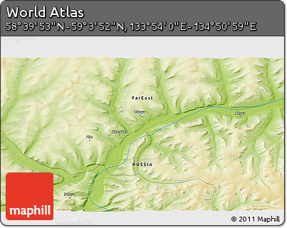 Physical 3D Map of the Area around 58° 51' 53" N, 134° 22' 30" E