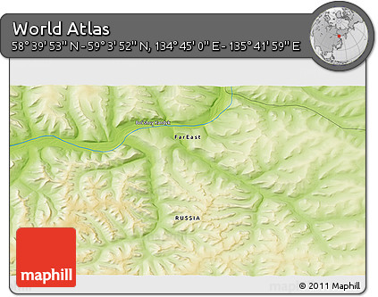 Physical 3D Map of the Area around 58° 51' 53" N, 135° 13' 29" E