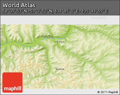 Physical 3D Map of the Area around 58° 51' 53" N, 135° 13' 29" E