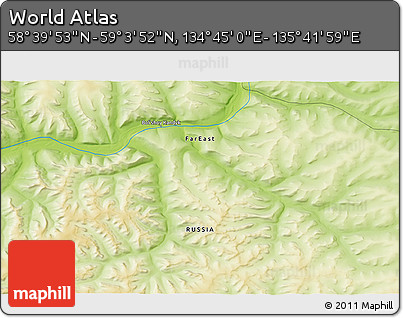 Physical 3D Map of the Area around 58° 51' 53" N, 135° 13' 29" E