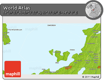 Physical 3D Map of the Area around 58° 51' 53" N, 13° 40' 30" E