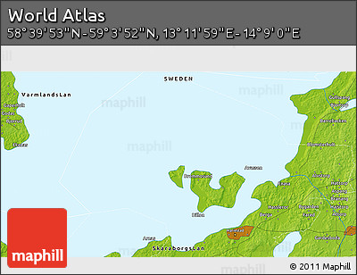 Physical 3D Map of the Area around 58° 51' 53" N, 13° 40' 30" E
