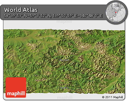 Satellite 3D Map of the Area around 58° 51' 53" N, 140° 19' 29" E
