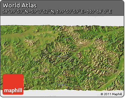Satellite 3D Map of the Area around 58° 51' 53" N, 140° 19' 29" E