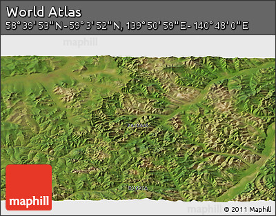 Satellite 3D Map of the Area around 58° 51' 53" N, 140° 19' 29" E
