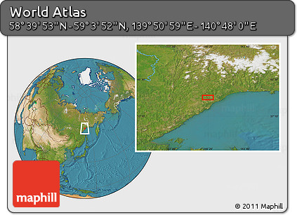 Satellite Location Map of the Area around 58° 51' 53" N, 140° 19' 29" E