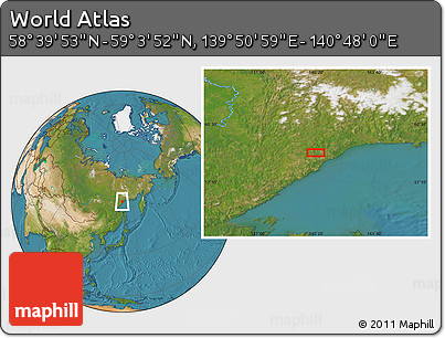 Satellite Location Map of the Area around 58° 51' 53" N, 140° 19' 29" E