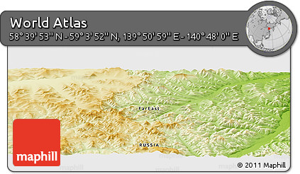 Physical Panoramic Map of the Area around 58° 51' 53" N, 140° 19' 29" E