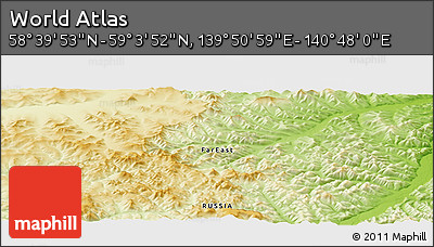 Physical Panoramic Map of the Area around 58° 51' 53" N, 140° 19' 29" E