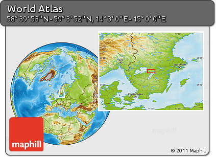 Physical Location Map of the Area around 58° 51' 53" N, 14° 31' 30" E