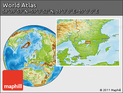 Physical Location Map of the Area around 58° 51' 53" N, 14° 31' 30" E