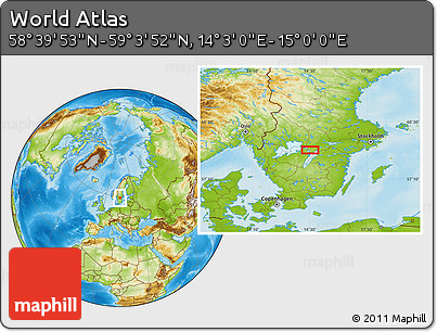 Physical Location Map of the Area around 58° 51' 53" N, 14° 31' 30" E