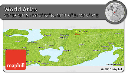 Physical Panoramic Map of the Area around 58° 51' 53" N, 14° 31' 30" E