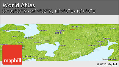 Physical Panoramic Map of the Area around 58° 51' 53" N, 14° 31' 30" E